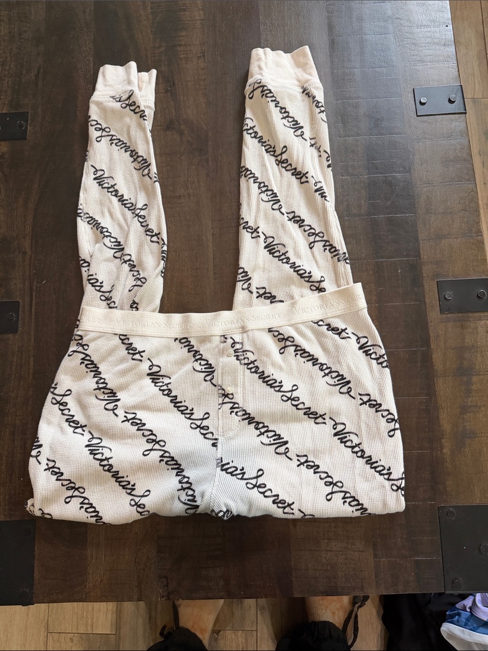 Victoria's Secret Cream and Black Script Lounge Pants